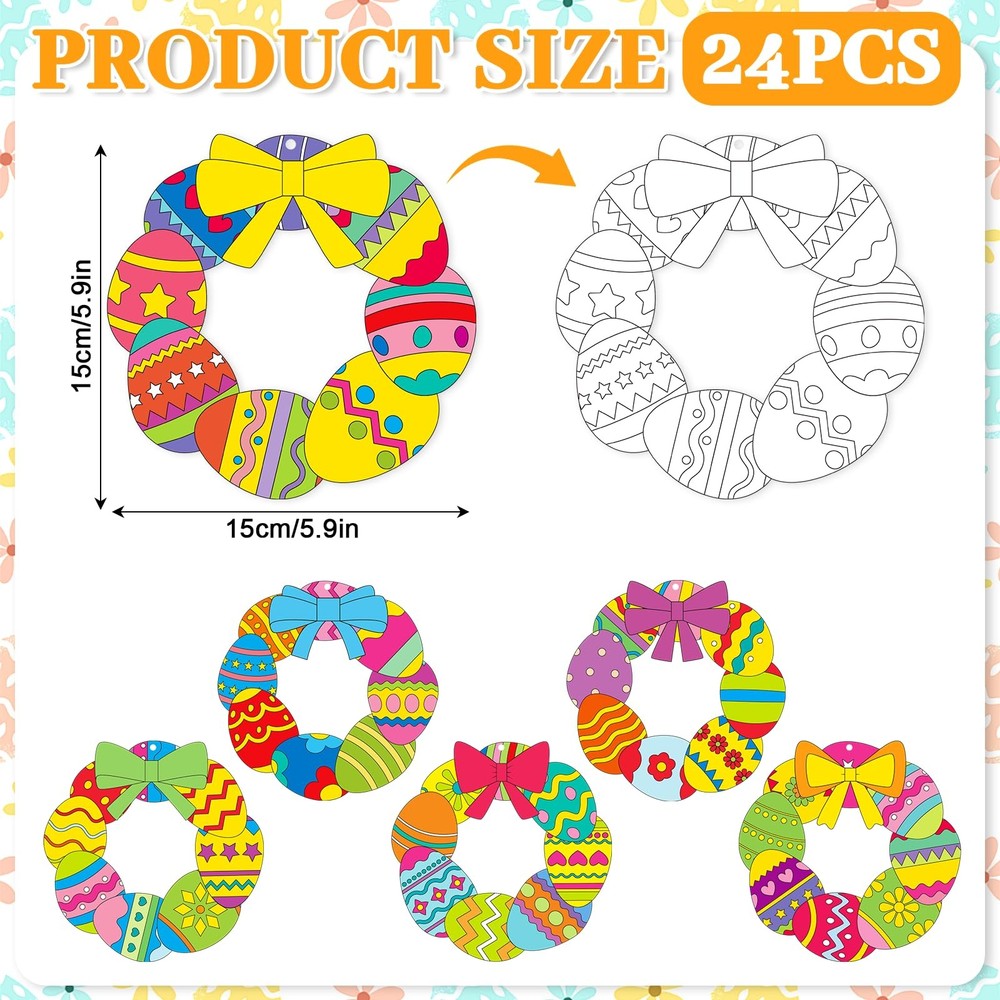 24 Sets Easter Wreath Craft Kits DIY Spring Easter Egg Coloring Paper Wreath ...