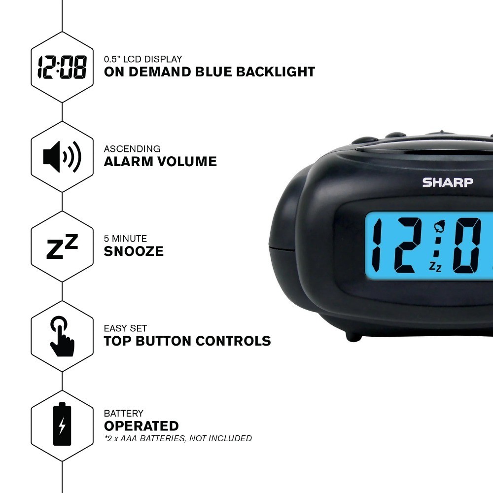 Digital Alarm Clock with LCD Display Battery Powered Compact Travel Clock Black