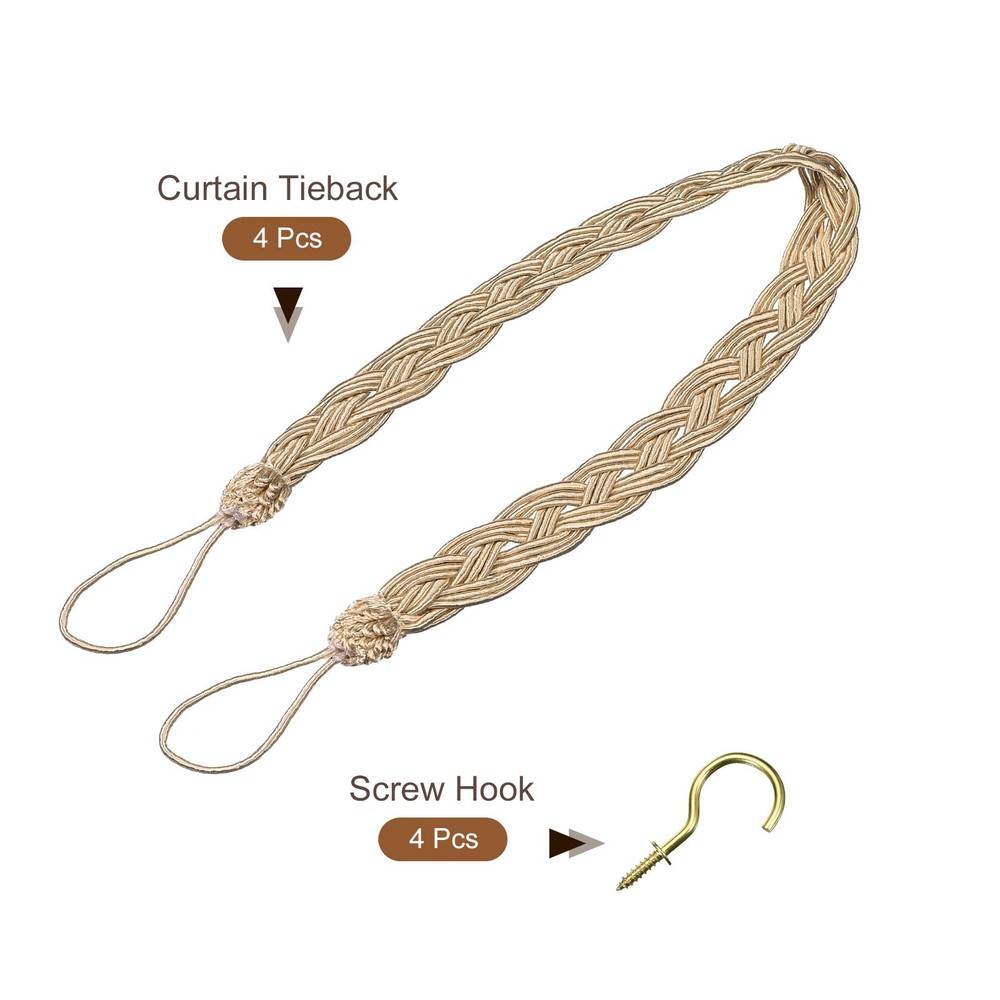 4Pack 23" Curtain Tiebacks Braid Drapery Holdback Holder with Hook Taupe