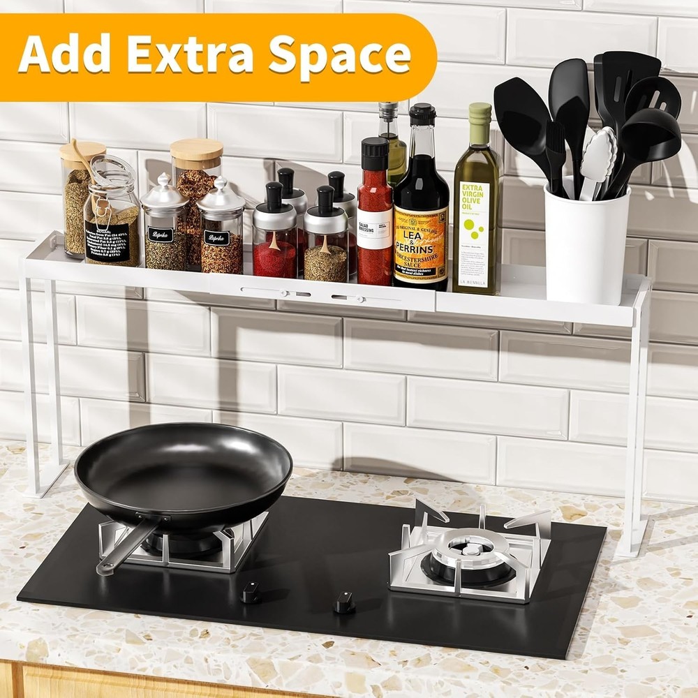 4-Level Height Adjustable Spice Rack for Curved & Flat Stoves - Expandable Size