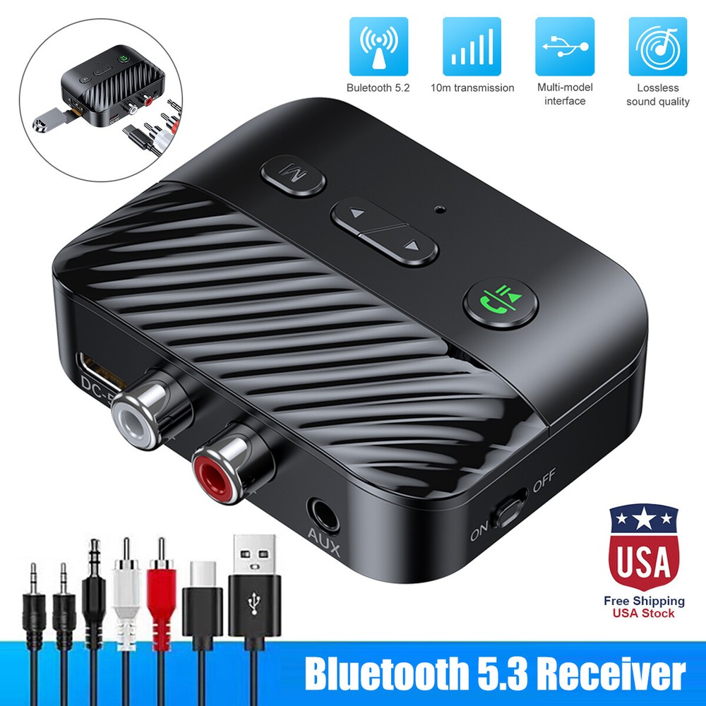 Bluetooth 5.3 Receiver Transmitter Wireless 3.5mm AUX to 2 RCA USB Audio Adapter
