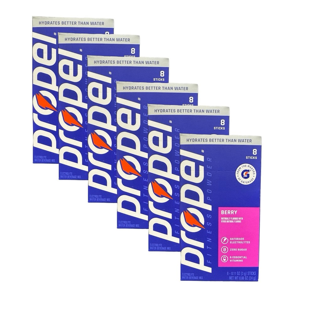 6 Boxes Propel Electrolyte Powder Packets, Berry 48 Packets Total