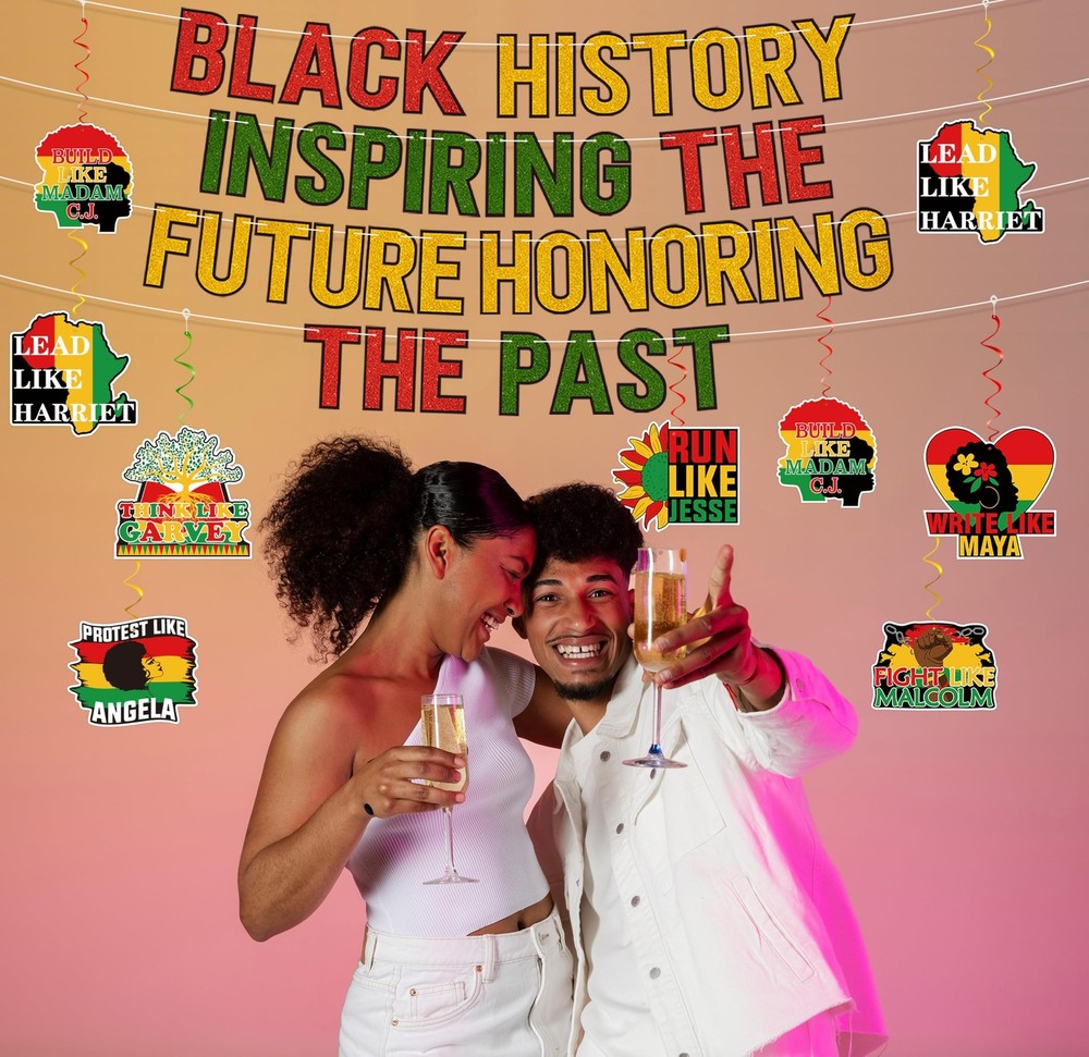27PCS Black History Month Decorations Banner Hanging Swirls Kit African Ameri...