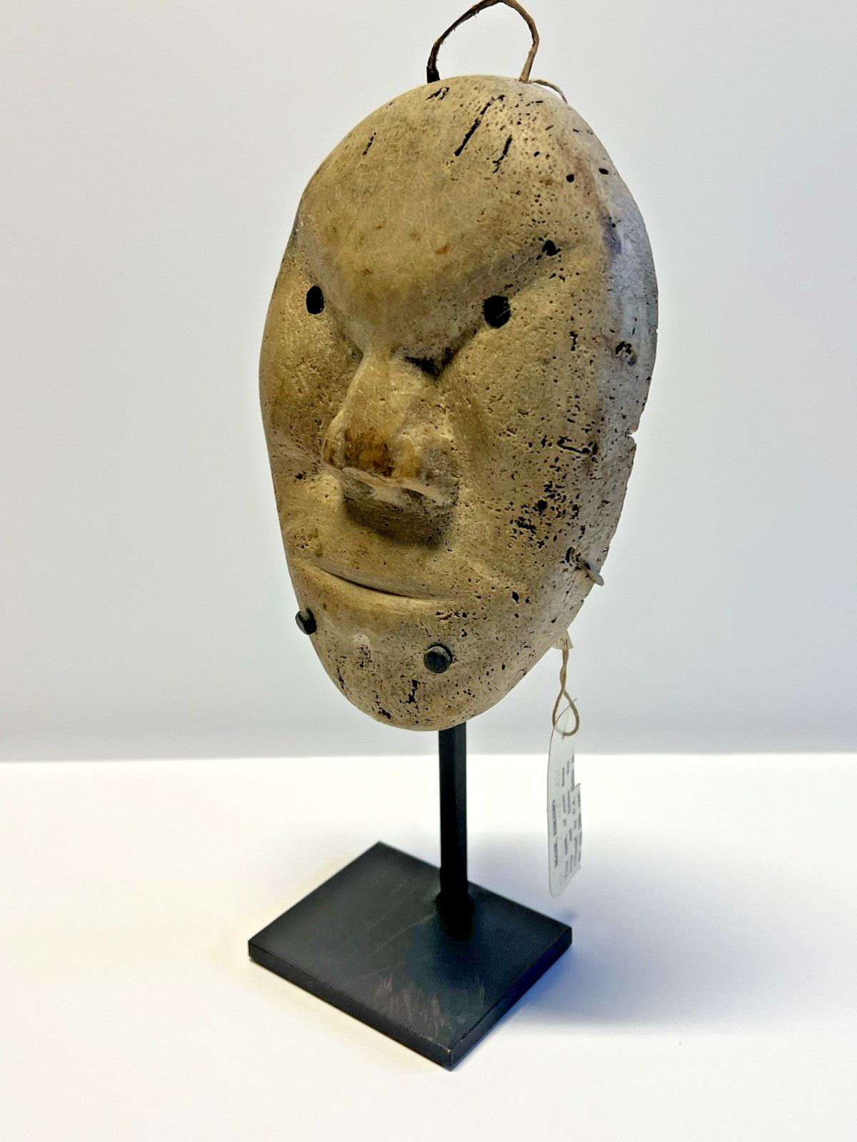 Antique Carved Inuit Eskimo Fetish Face Mask; With Stand