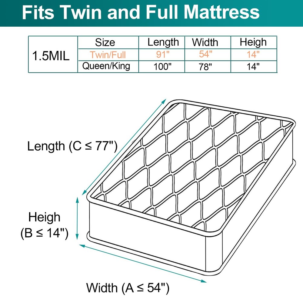 Mattress Bag for Moving Storage - Plastic Protector Twin/Full, 1pack