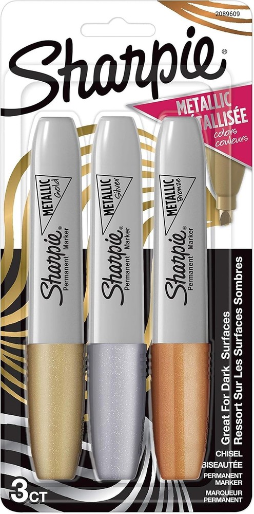 Sharpie Metallic Permanent Markers Pack of 3 Assorted Colors Chisel Tip