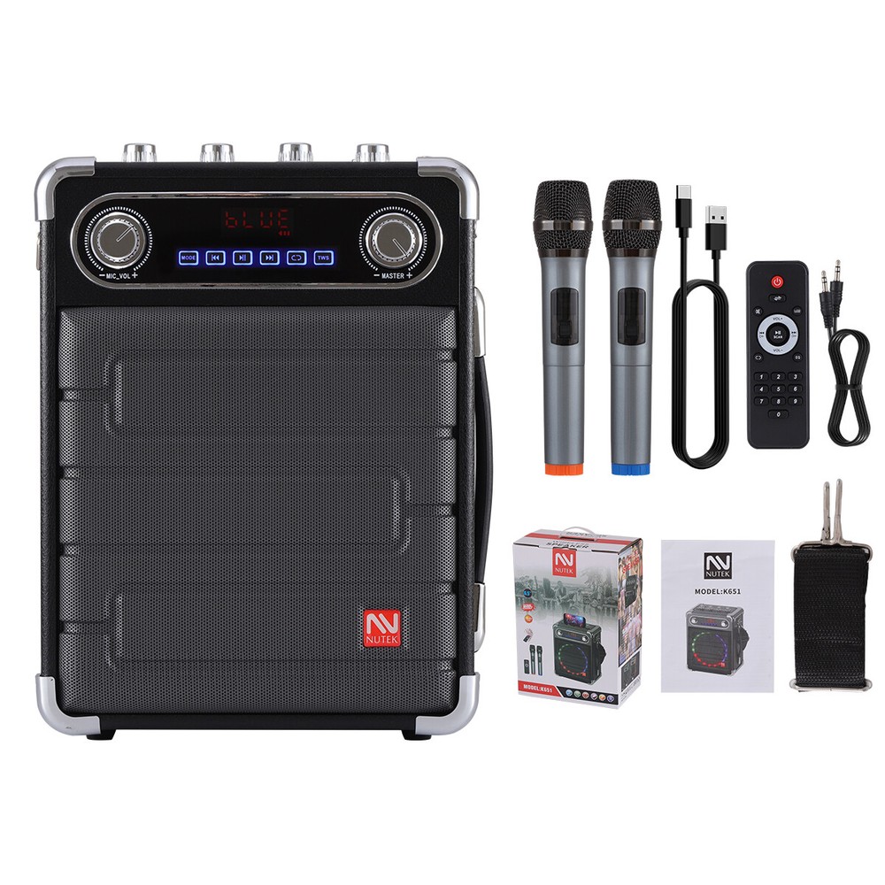 Karaoke Machine Portable Bluetooth Speaker PA System 2Wireless Mic RemoteLED TWS