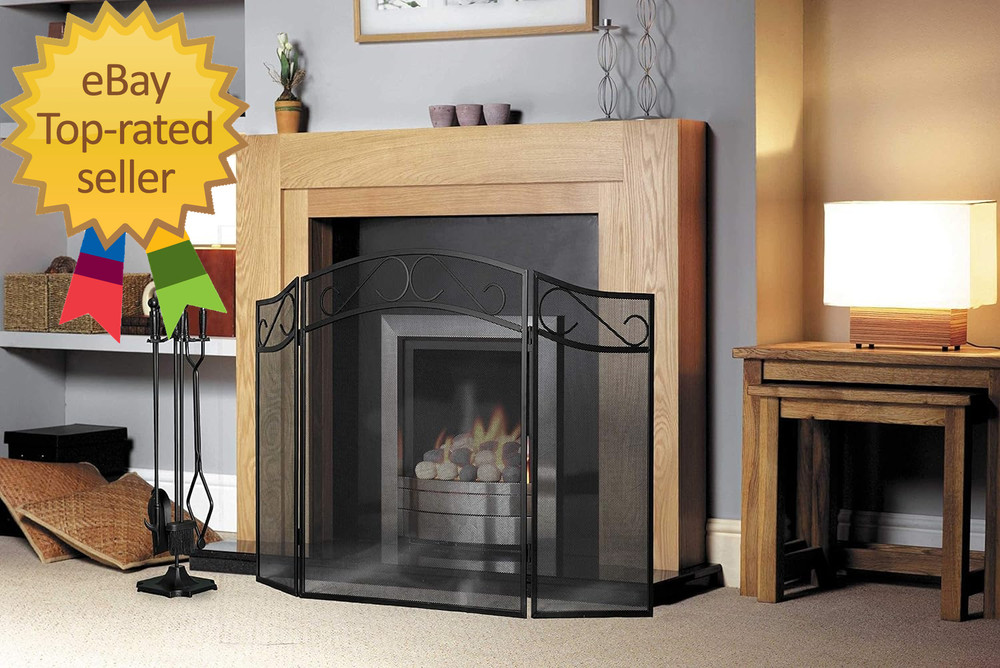 Fireplace Screen for Wood Burning Fireplace Foldable 3 Panel Wrought