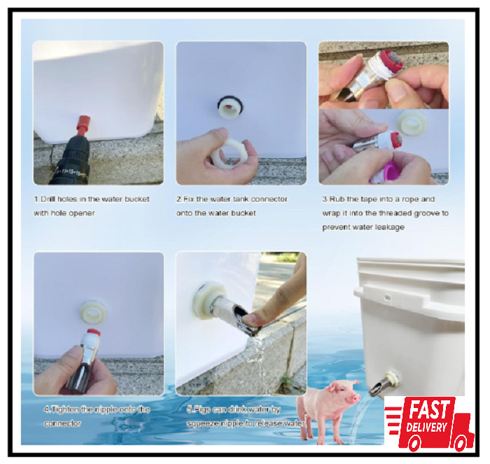 3 PCS Pig Nipple Waterer for Barrel Kit Automatic Pig Waterer System 1/2 Inch St