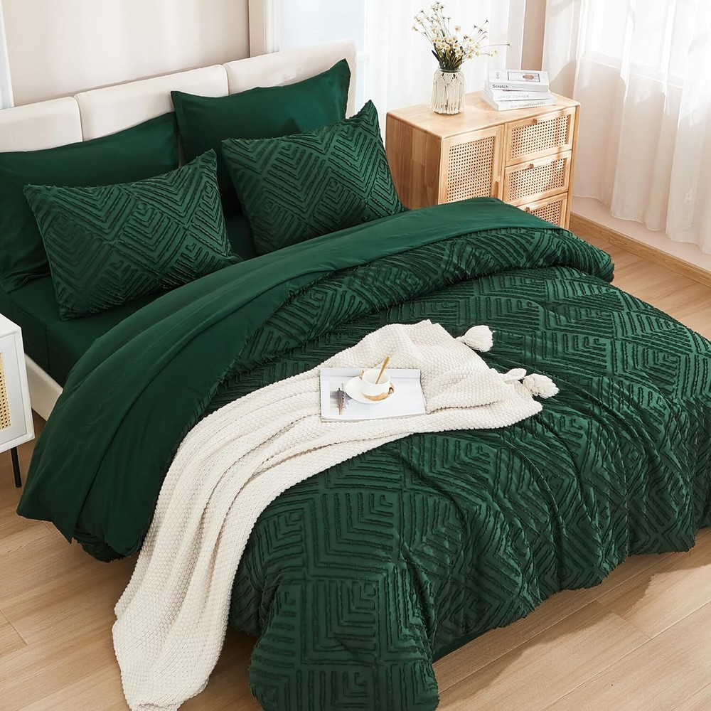 King Size Comforter Set 7 Pieces Dark Emerald Green - Bedding Sets
