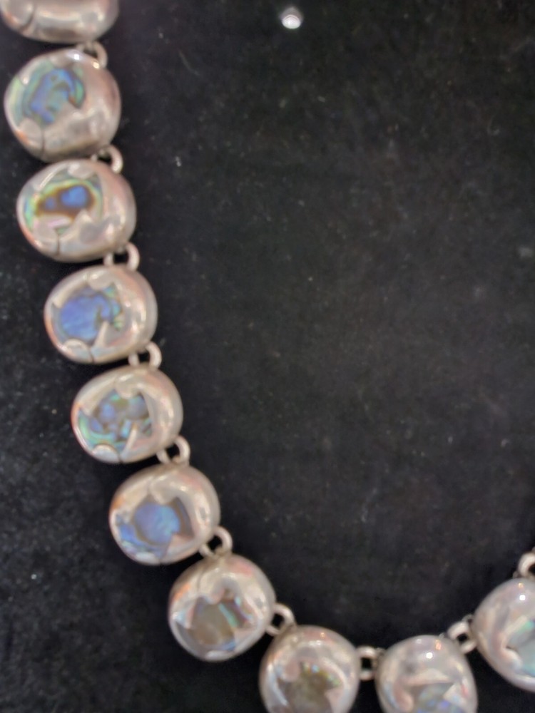 Sterling Silver Abalone Necklace 15" Mexico Silver