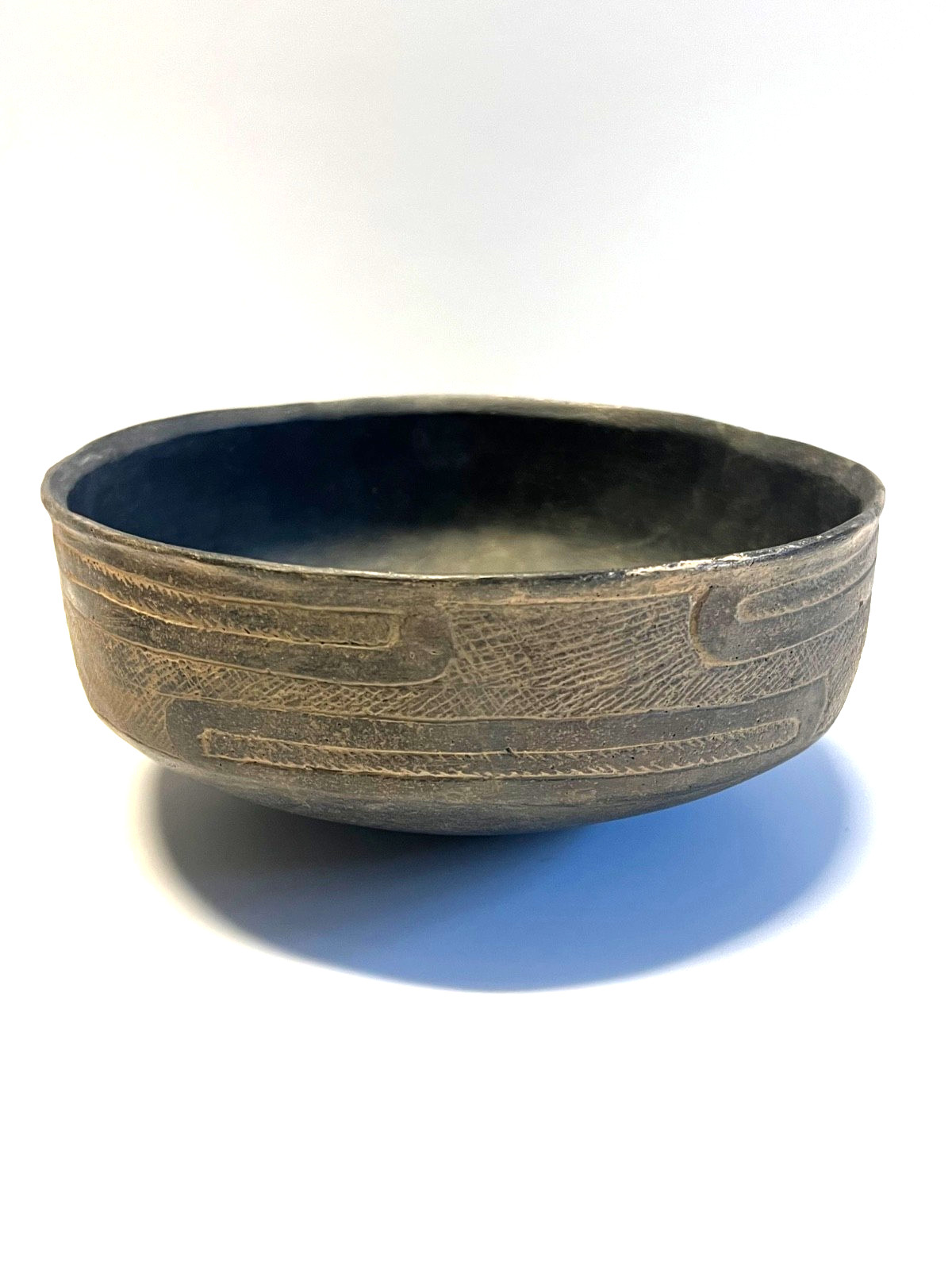 Antique Native American Indian Caddo Friendship Clay Pottery Bowl; Highly Etched