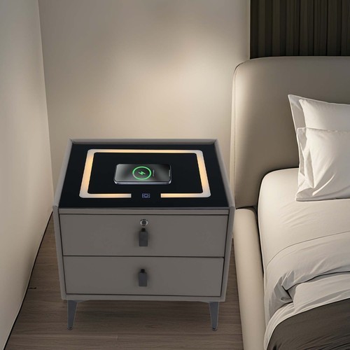 Bluetooth Speaker Smart Bedside Table Cabinet with Light USB& Wireless Charging
