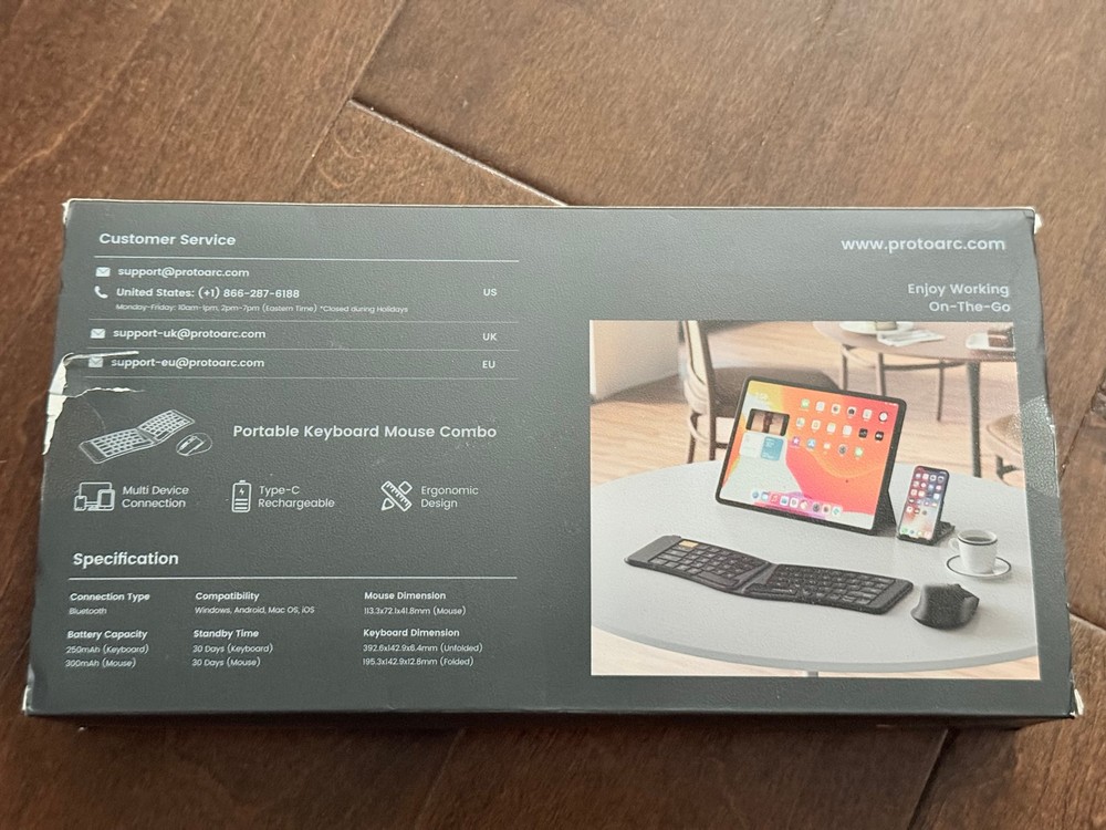 PROTOARC XKM03 FOLDABLE KEYBOARD AND MOUSE COMBO OPEN BOX