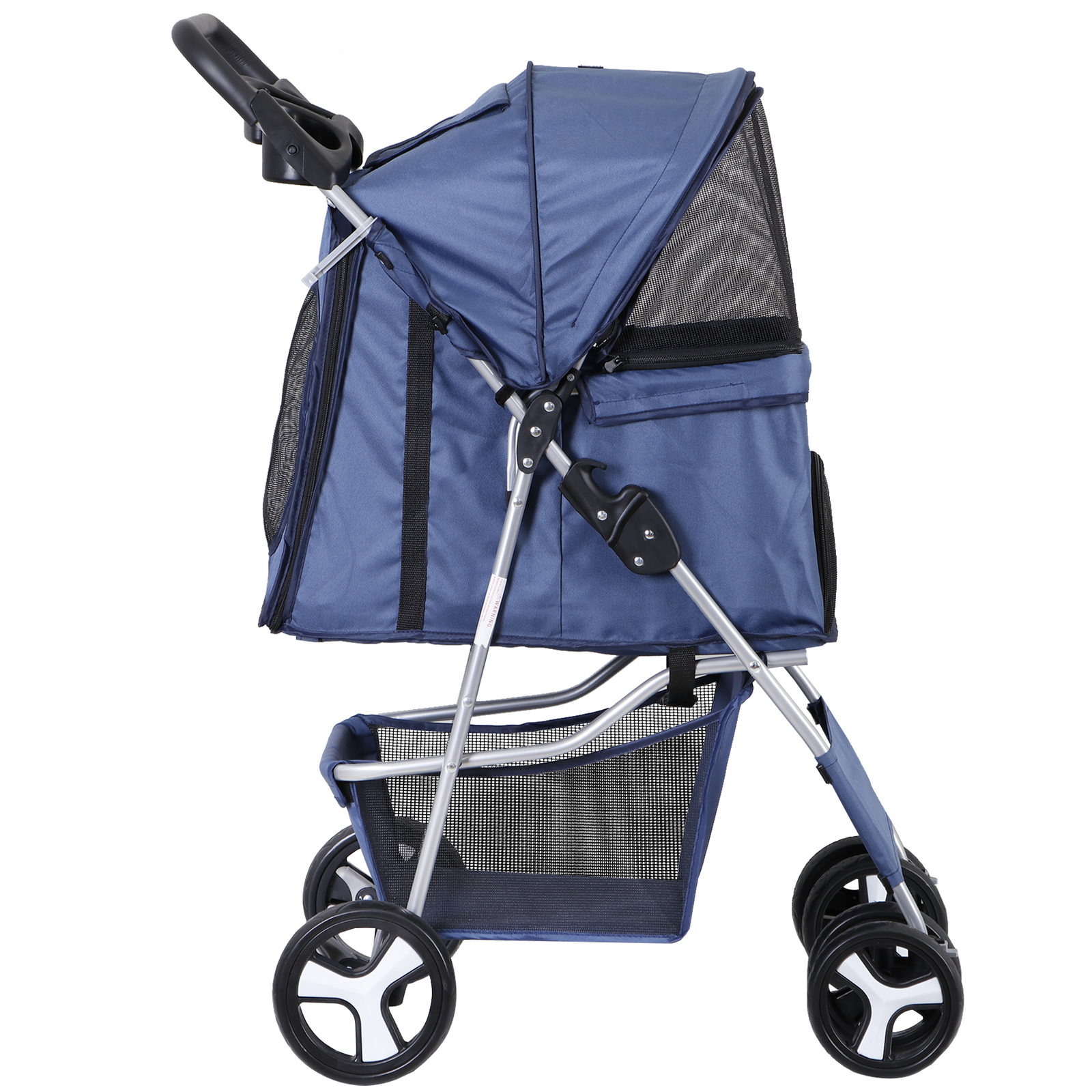 4 Wheels Blue Pet Stroller with Cup Holder, Breathable Mesh for S/M Dog Cat
