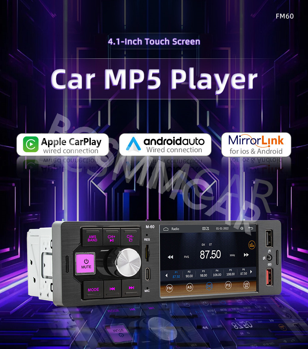 Touch Screen Car Stereo MP5 Player Radio For Apple CarPlay Android Auto BT TF