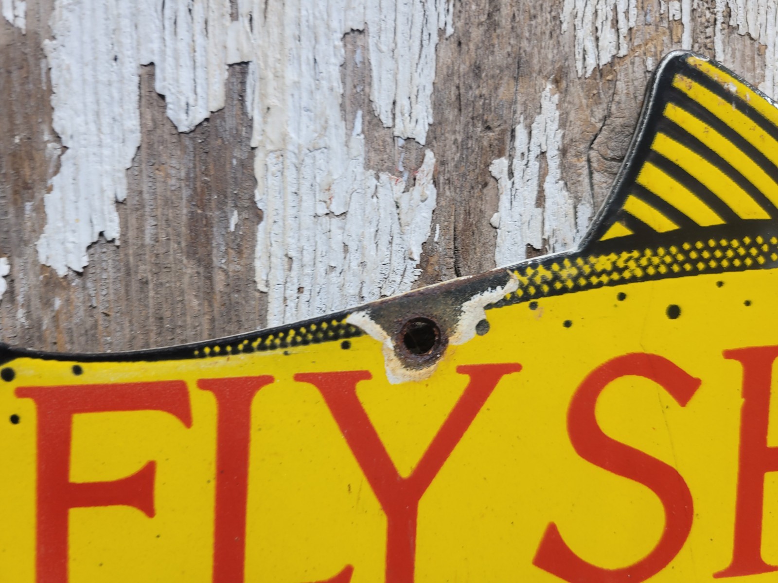 VINTAGE FISH PORCELAIN SIGN OLD FLY SHOP FARLOWS TACKLE KETCHIKAN ALASKA SALMON