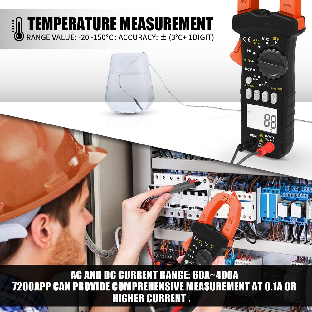 BTMETER Digital Clamp Meter TRMS Multimeter AC DC Volt Amp Ohm NCV Data Logging