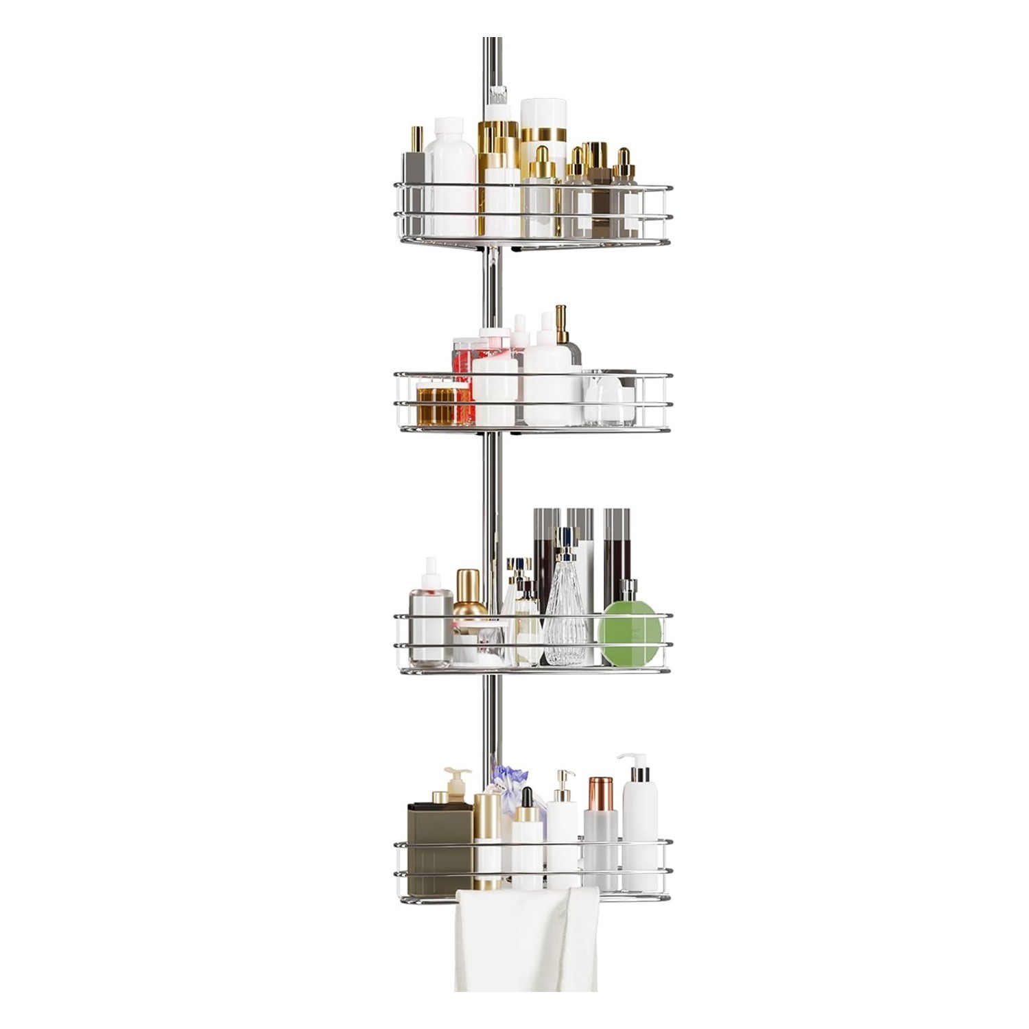4 Tier Metal Rustproof Shower Corner Caddy Organizer for Bathroom Tension Pole