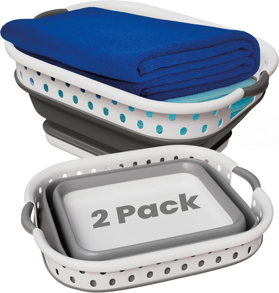 Ideality Shop Collapsible Laundry Baskets - Set of 2 Laundry Hamper 3 Handled Pl
