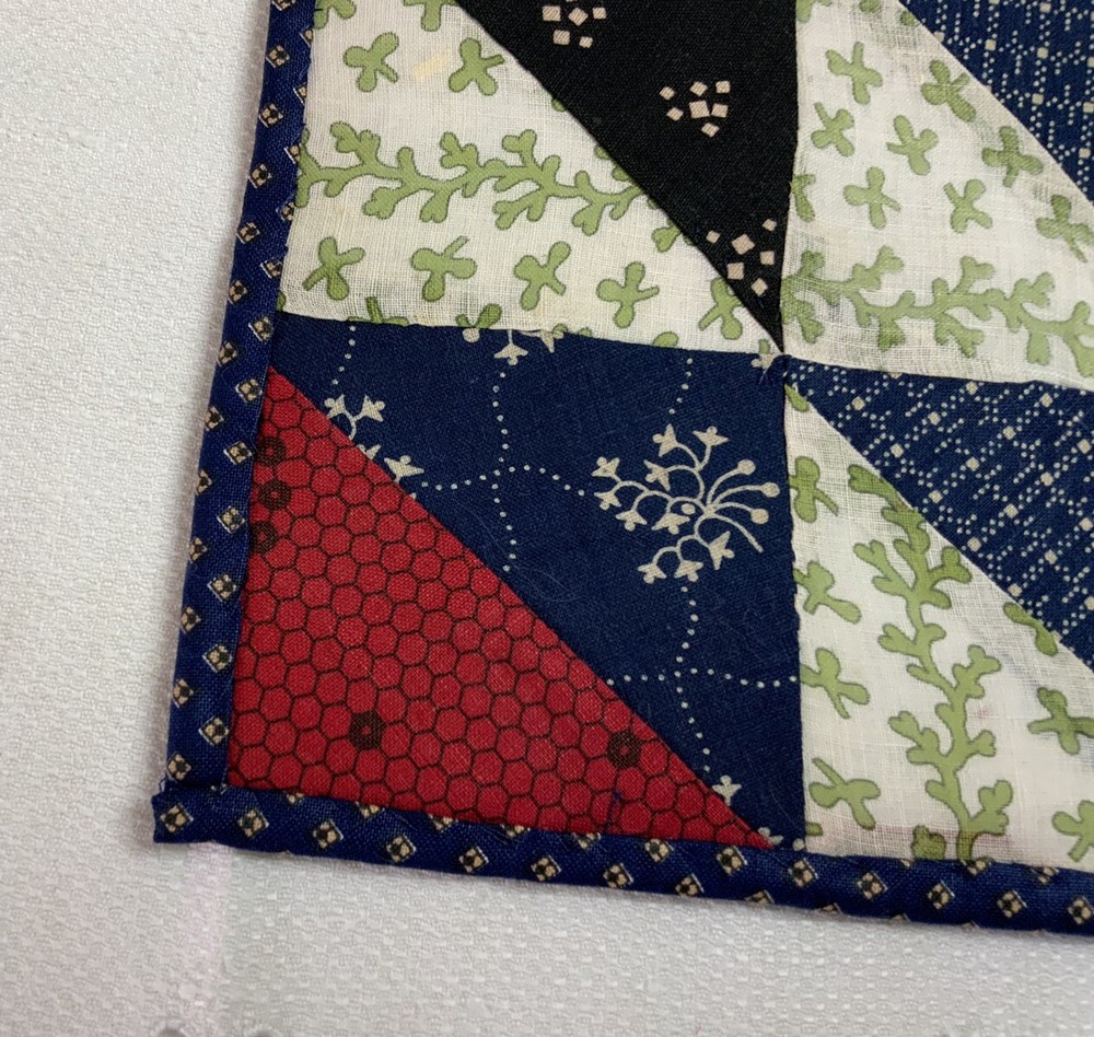 Antique Vintage Patchwork Small Doll Quilt Or Table Topper, 4 Patch W/ Triangles