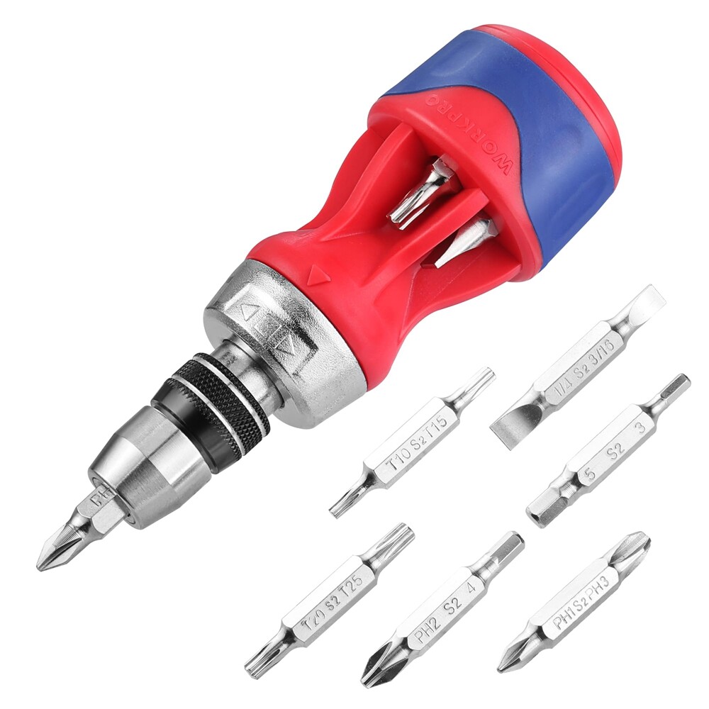 WORKPRO 12-in-1 Magnetic Stubby Ratcheting Multi-bit Screwdriver Double End Bits