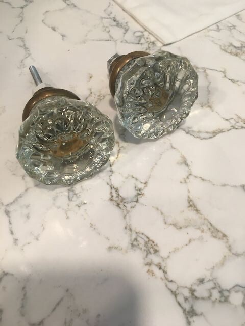 Two 2" Vintage Crystal Clear Glass  Door Knobs No Stems