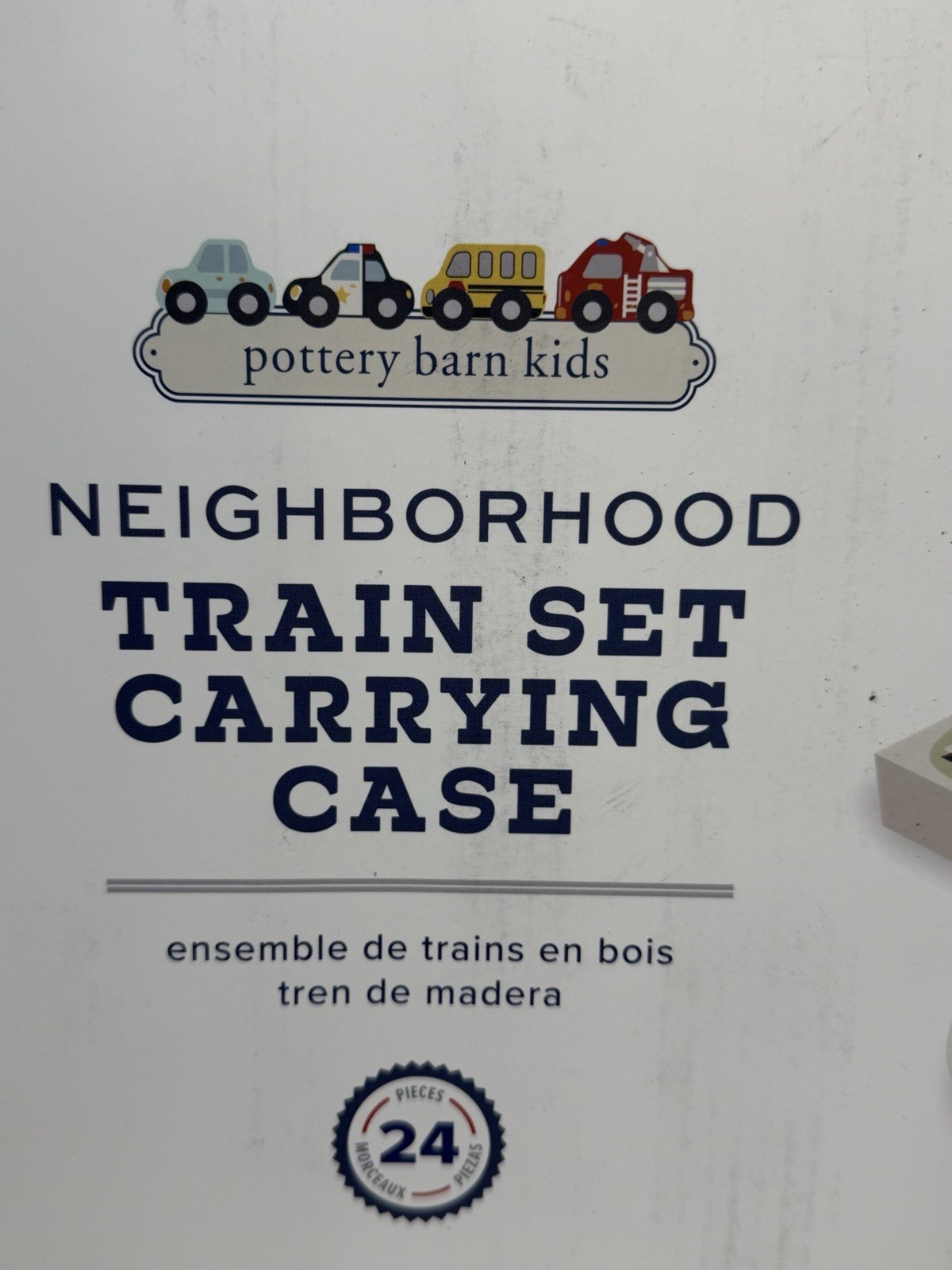 Pottery Barn Kids Neighborhood Train Set Wooden 24 Pc Carrying Case NEW In Box