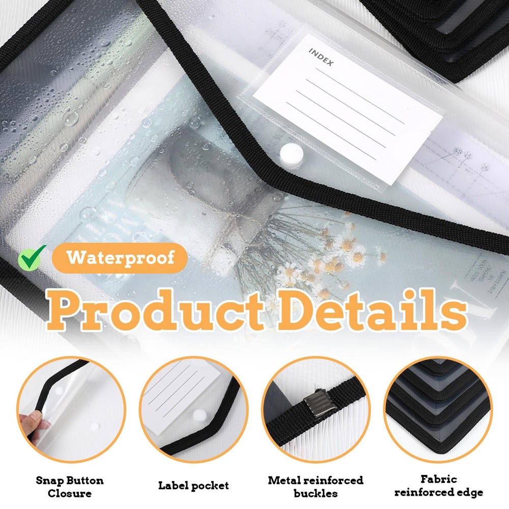 12 Pack Plastic Expanding File Folder, Folders for Documents with Snap Closur...