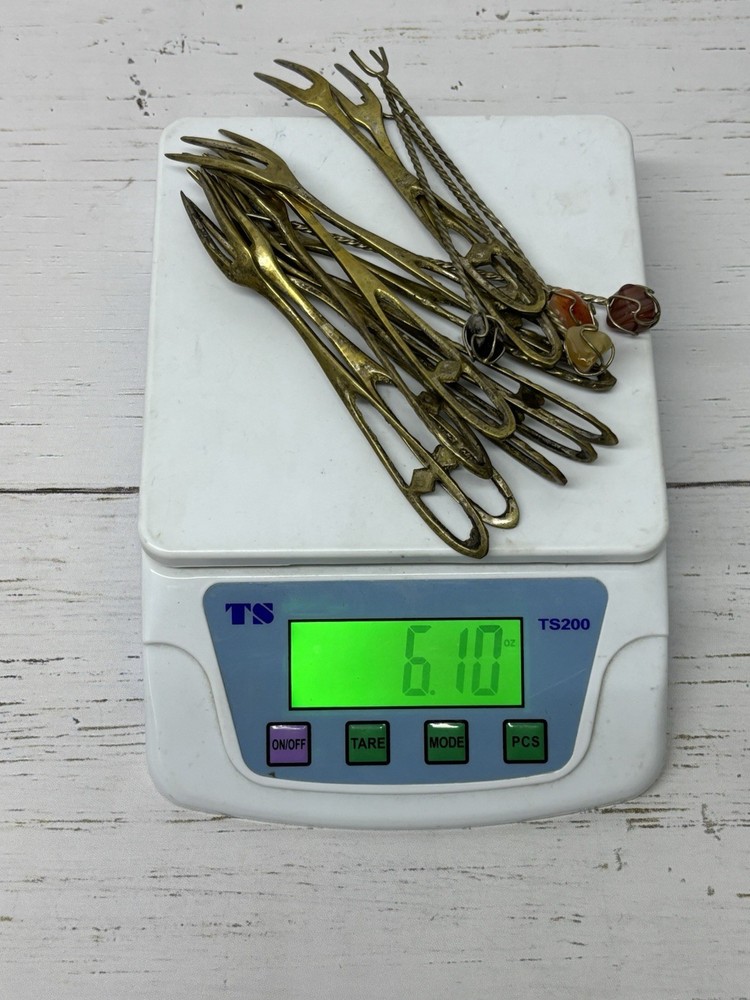 Solid Brass Olive Cocktail Fork Set With Semi Precious Stones