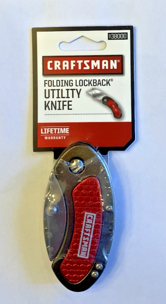 SEARS CRAFTSMAN #38000 NOS Folding Lockback Utility Knife w/Belt Clip *RED*