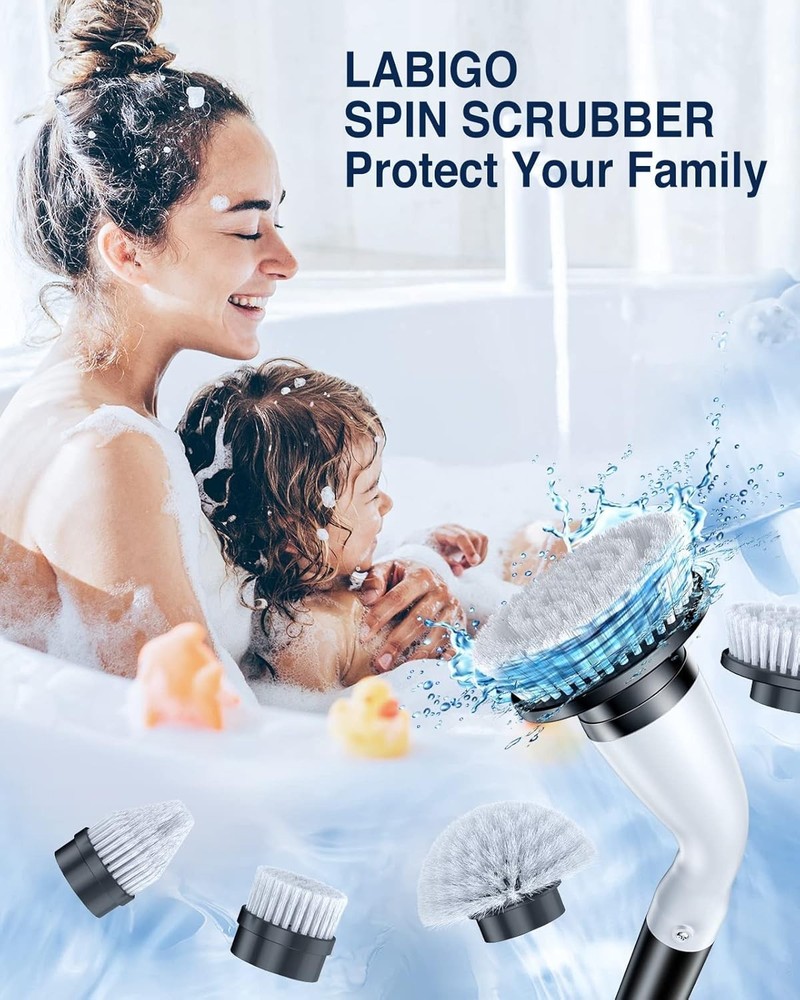 Electric Spin Scrubber LA1 Pro, Cordless Spin Scrubber with 4 Replaceable Bru...