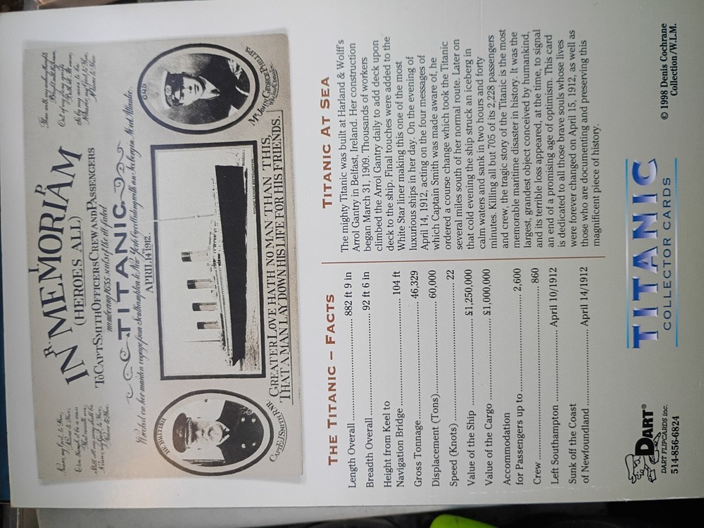 titanic collectors card