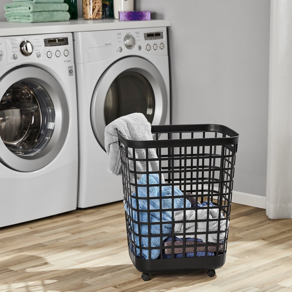 Mainstays 2.6 Bushel Rolling Hamper Black