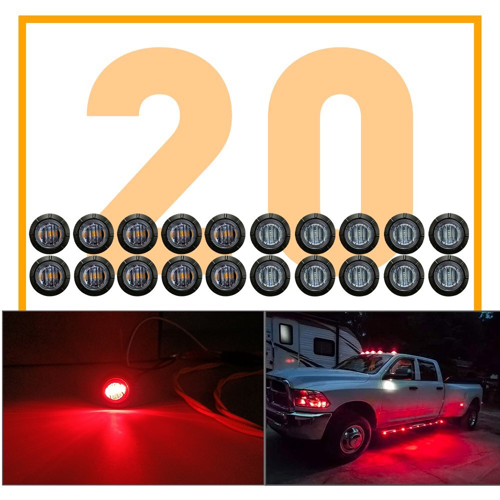 20X 3/4" 12V Marker LIGHTS LED Bullet Amber Red Truck Trailer RV Round Side Lamp