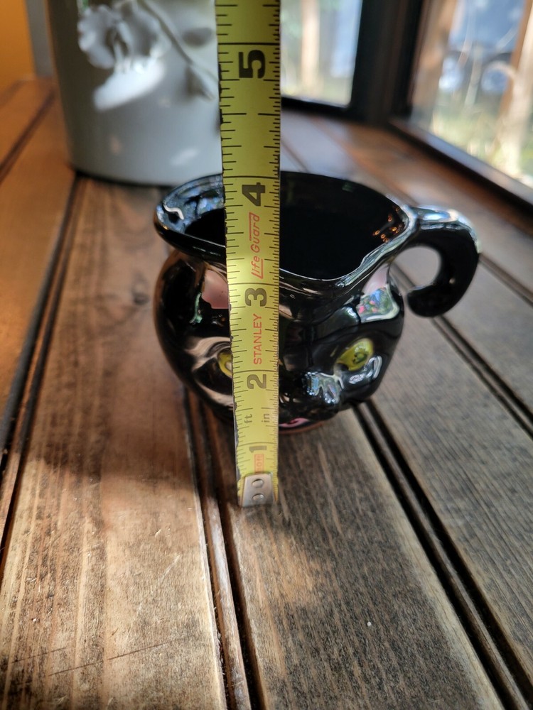Vintage Black Cat Pitcher Handpainted