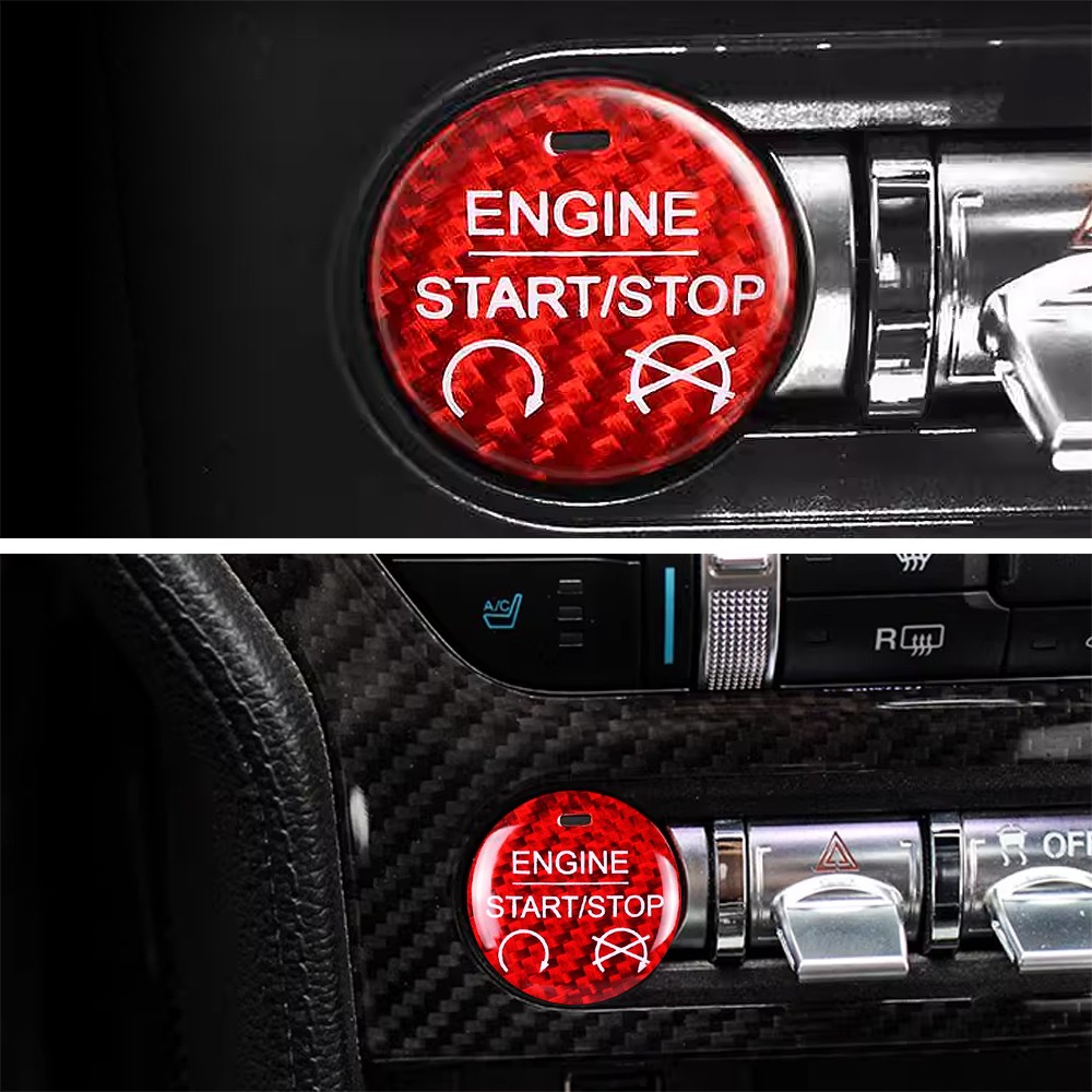 Carbon Fiber Engine Start Stop Button Switch Cover Trim For Ford Mustang 2015+🚘