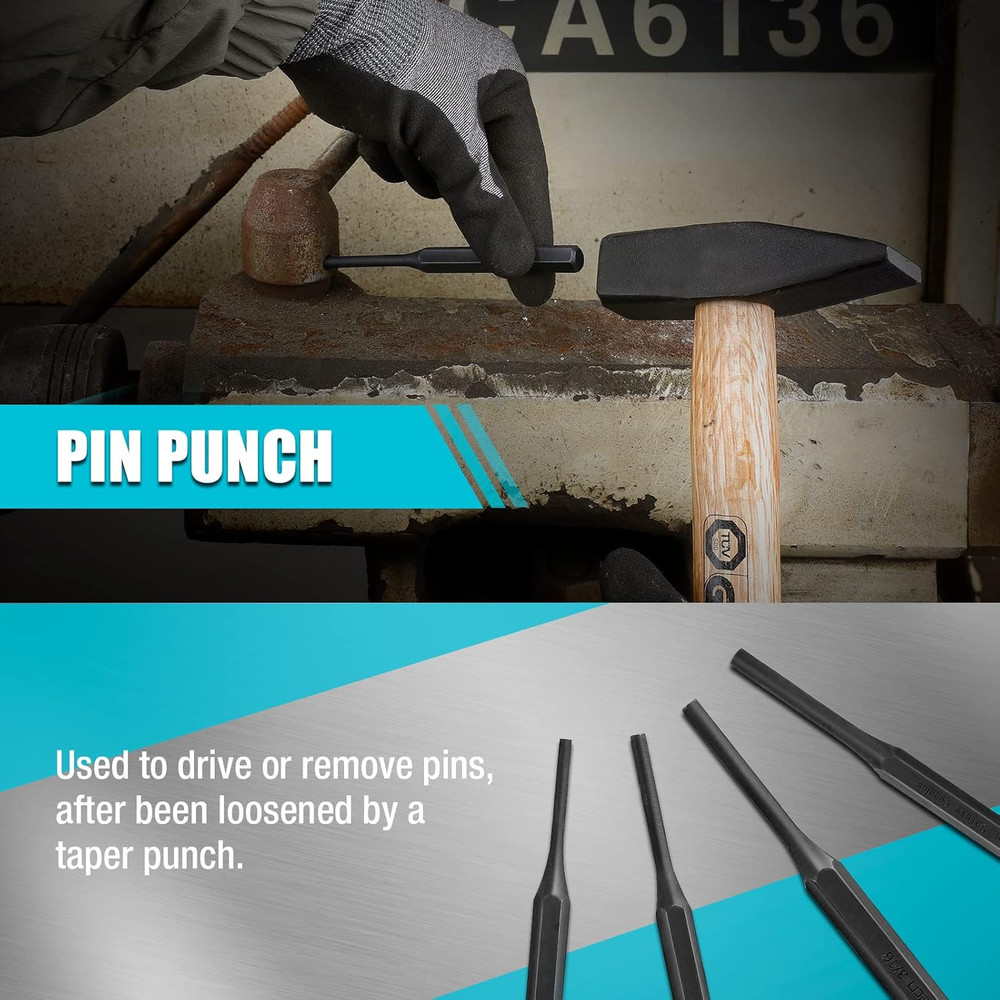 14 Pc Punch Chisel and Alignment Tool Set with Rolling Pouch