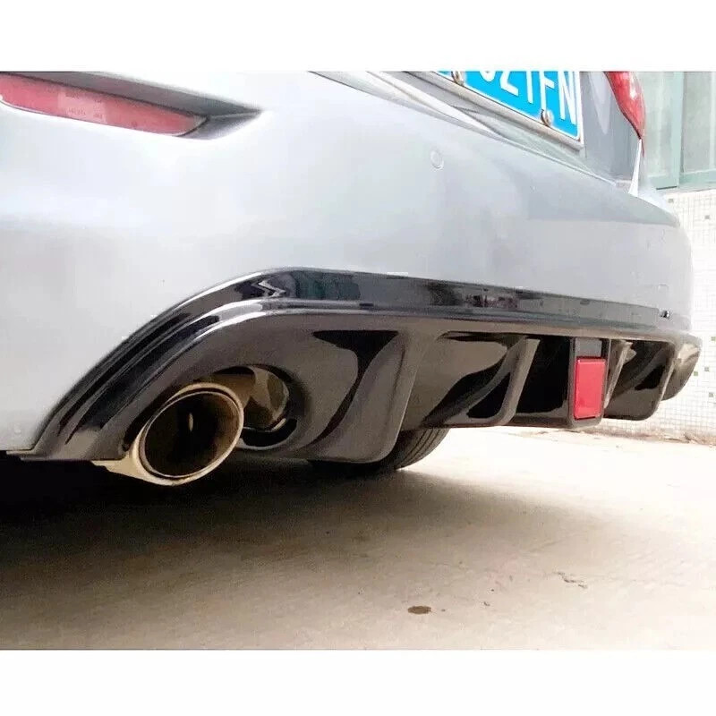 Fit 2014-2017 Infiniti Q50 Glossy Black Rear Bumper Diffuser W/ LED Brake Light