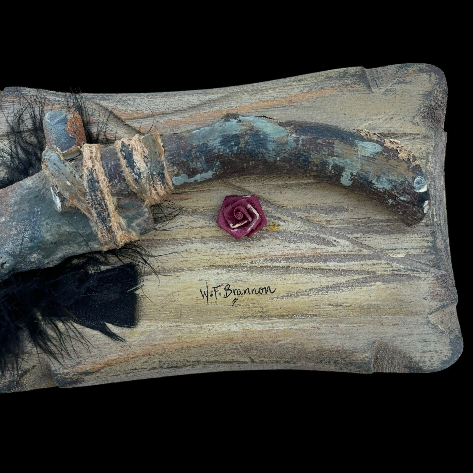 Vintage 1870s Native American Plains Indian Obsidian Bowie Knife Folk Art AAFA