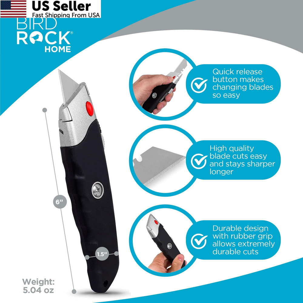 INTERNET'S BEST Premium Utility Knife Set | Retractable Box 2 Pack, Black