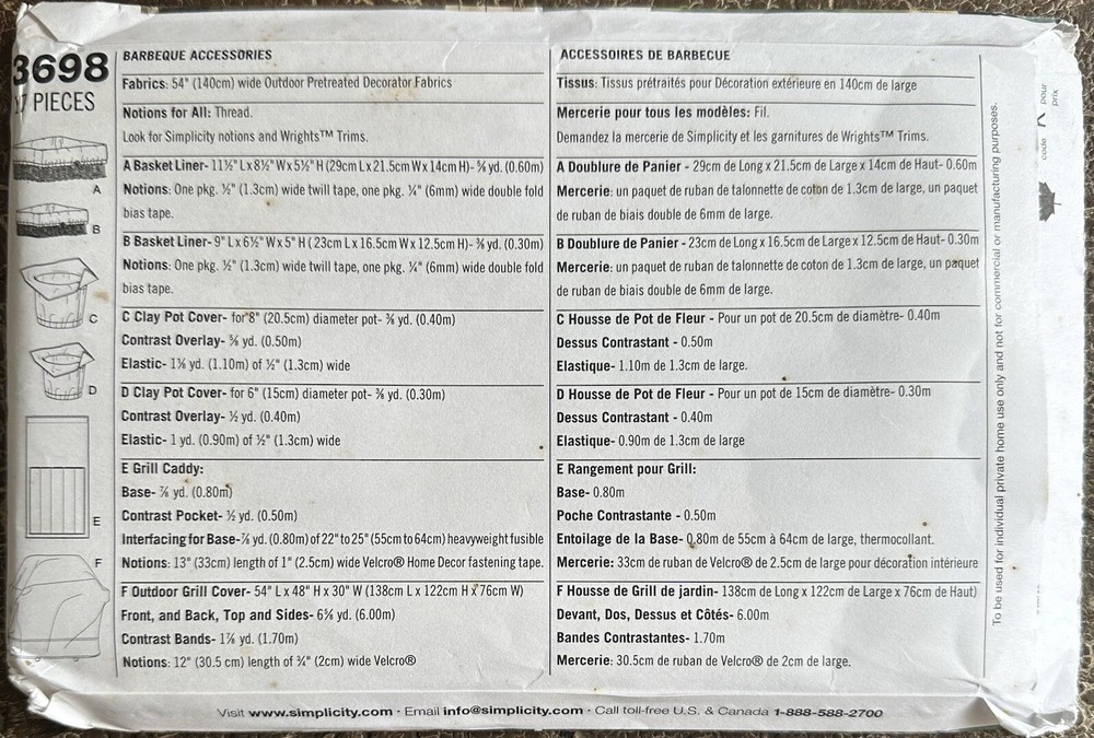 Simplicity Sewing Pattern 3698 Lowell - Barbeque Barbecue BBQ Accessories Uncut