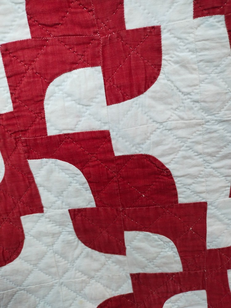 vintage hand Quilting patchwork drunkards path Quilt needlework Stitched A193