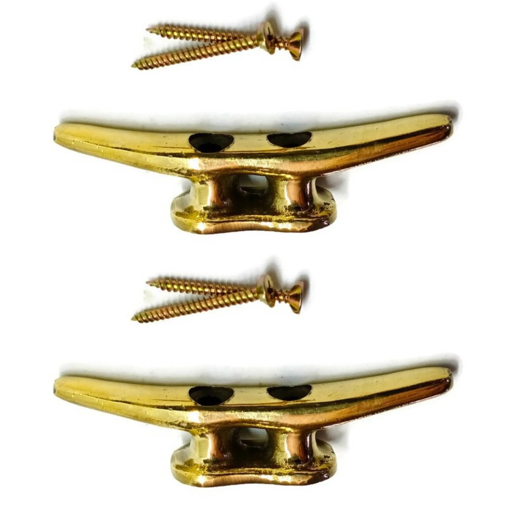 4 brass small Cleat Tie Down Small rustic Hand Cast 10.5cm Rope Solid Heavy 4"