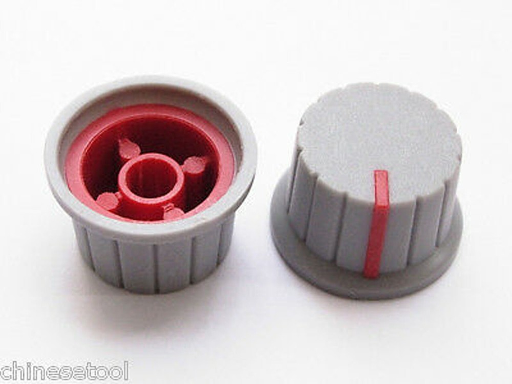 50pcs Plastic Knobs VOLUME TONE CONTROL KNOB 15mmX24mm Gray&Red