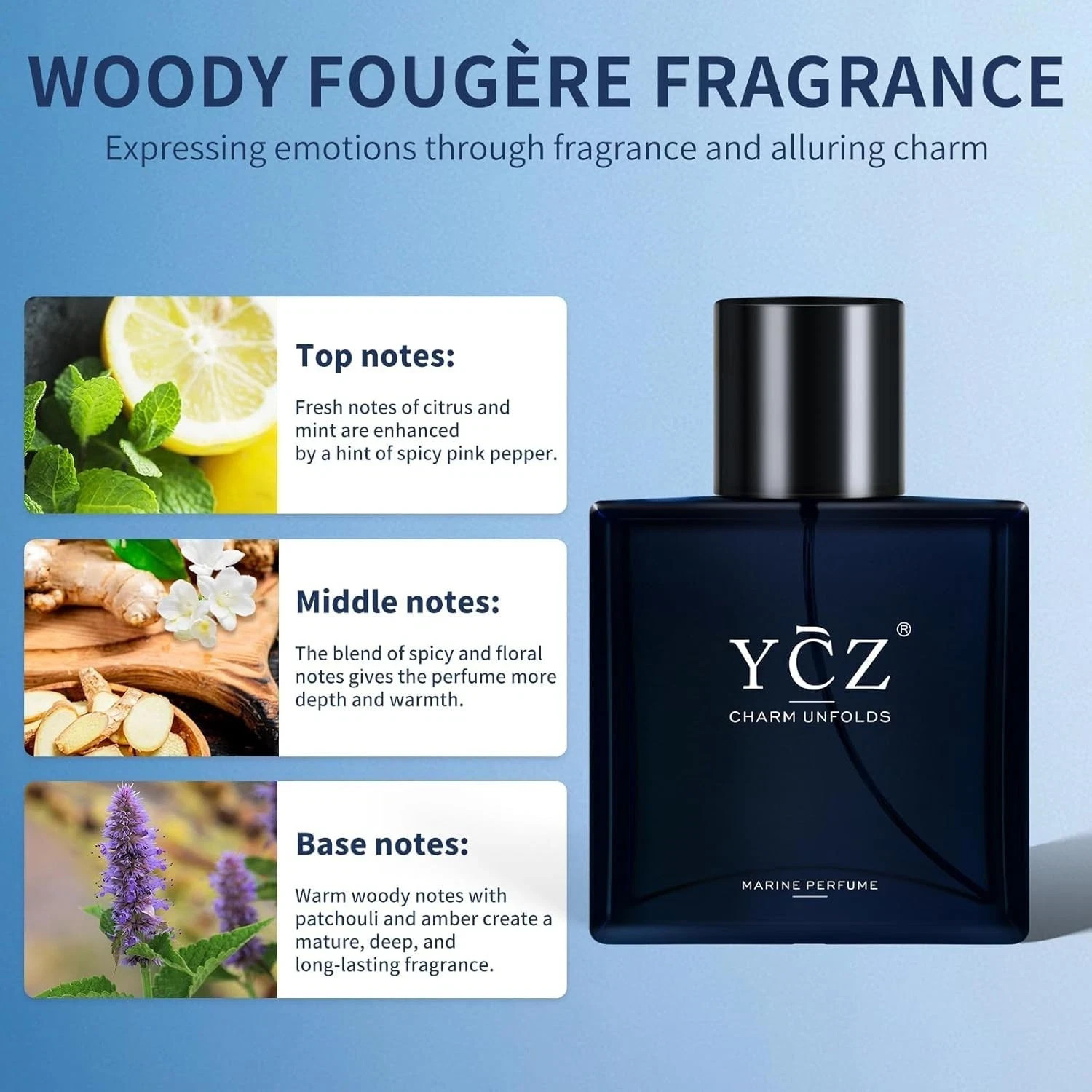 Ycz Charm Unfolds Marine Perfume for Men Long Lasting Fragrance 1.7oz(50ml)