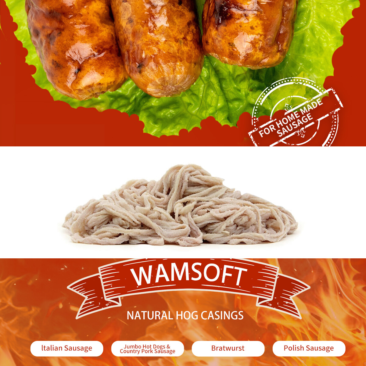 Natural Edible Sausage Casing for Home Sausage Making, Diameter 1.5"