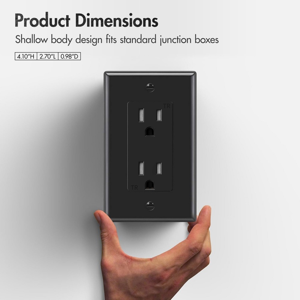 50 Pack Outlet Socket, Decora Duplex Receptacle 15 Amp, 125 Volt With plate