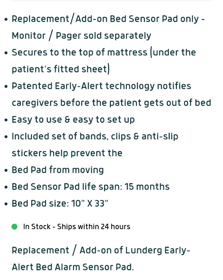 Lunderg Early Alert Bed Pad Replacement Add On