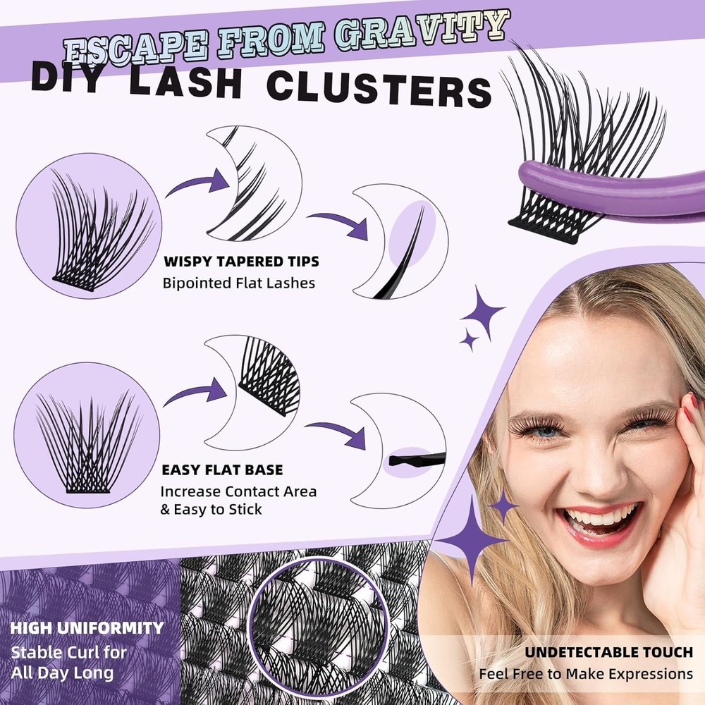 144 Pcs Eyelash Extension Clusters Kit with Light Flat Lashes